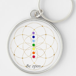Var öppen Chakra & Seeds of Life Rund Silverfärgad Nyckelring