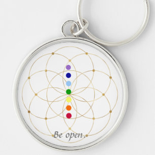 Var öppen Chakra & Seeds of Life Rund Silverfärgad Nyckelring
