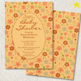 Vår orange blomma doodle ritningar baby shower inbjudningar
