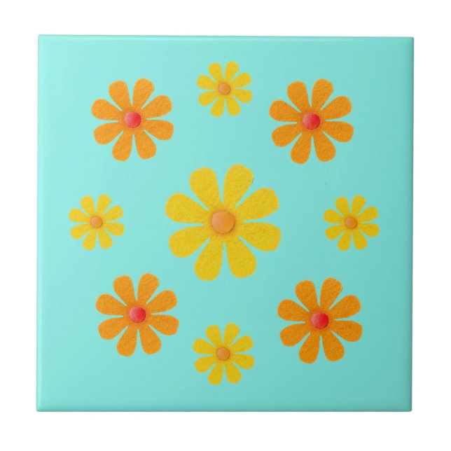 Vår orange och gula blommor för köket kakelplatta (Framsidan)