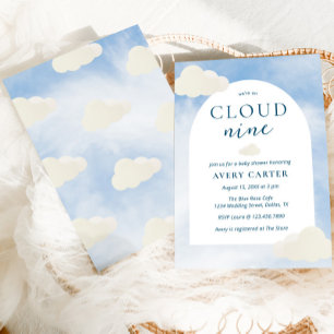 Var på Cloud 9 Modern Typography Baby Shower Inbjudningar