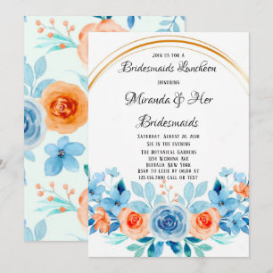 Vår Paint Blue Orange Blommigt Bridesmaids Lunch Inbjudningar