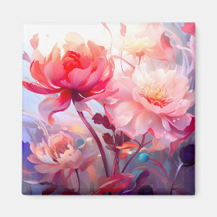 Vår Päonblomning Trädgård Akvarell Magnet