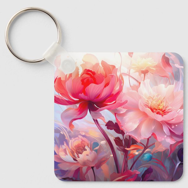 Vår Päonblomning Trädgård Akvarell Nyckelring (Framsida)