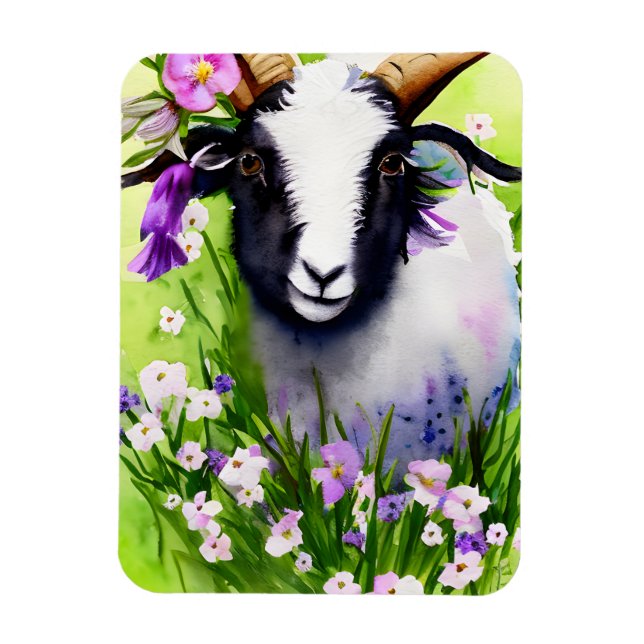 Vår Påsk Goat Kid Blommigt Watercolor Magnet (Vertikal)