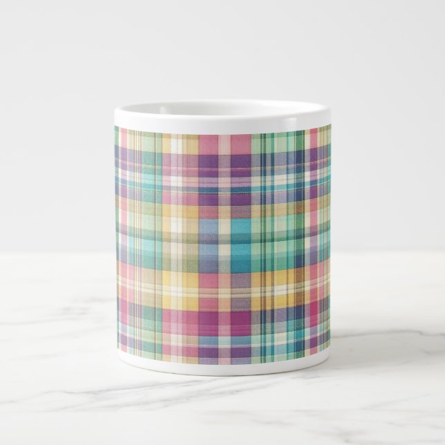 Vår/Påsk pastellplaid/tartan Jumbo Mugg (Framsidan)
