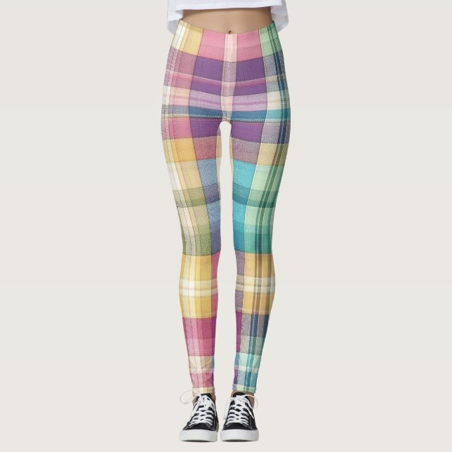 Vår/Påsk pastellplaid/tartan Leggings (Framsida)