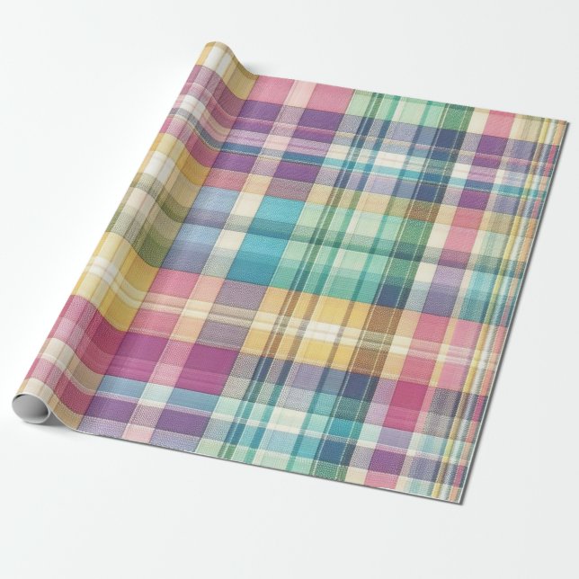 Vår/Påsk pastellplaid/tartan Presentpapper (Utrullad)
