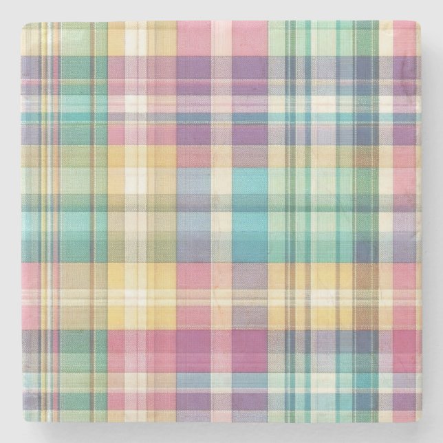 Vår/Påsk pastellplaid/tartan Stenunderlägg (Framsidan)