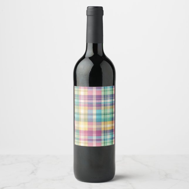 Vår/Påsk pastellplaid/tartan Vinflaska Etikett (Framsida)