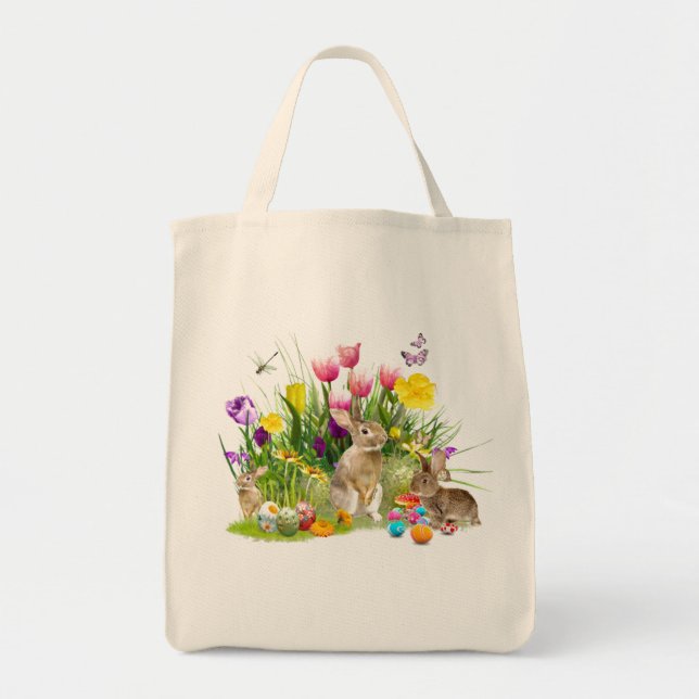 Vår/ Påskäggsjakt Blommig Totebag Tygkasse (Framsidan)