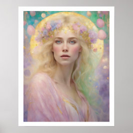 Vår Pastel Art Deco Woman Blond Hair Påsk Poster