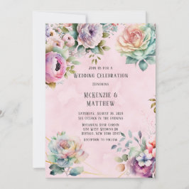 Vår Pastel Blommigt Bouquet Geometric Bröllop Inv Inbjudningar