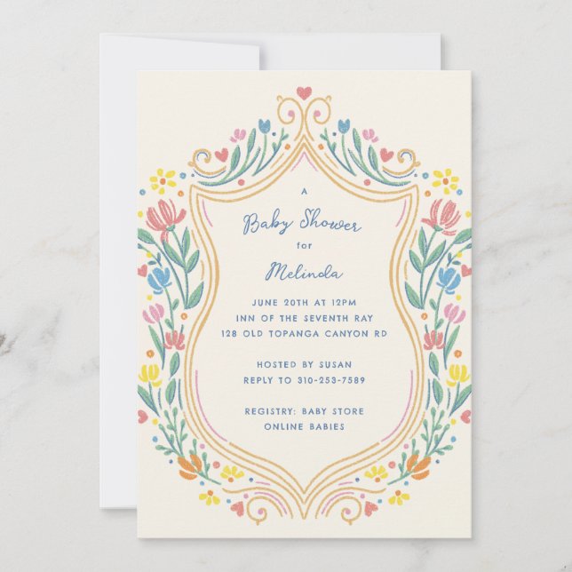 Vår Pastel Blommigt Shield Baby Shower Inbjudningar (Framsida)