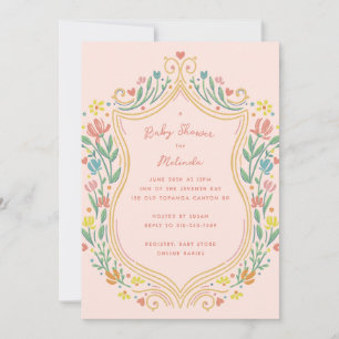 Vår Pastel Blommigt Shield Baby Shower Inbjudningar