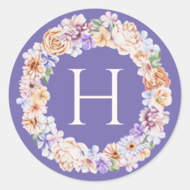 Vår Pastel Blommigt Utandning Monogram Runt Klistermärke