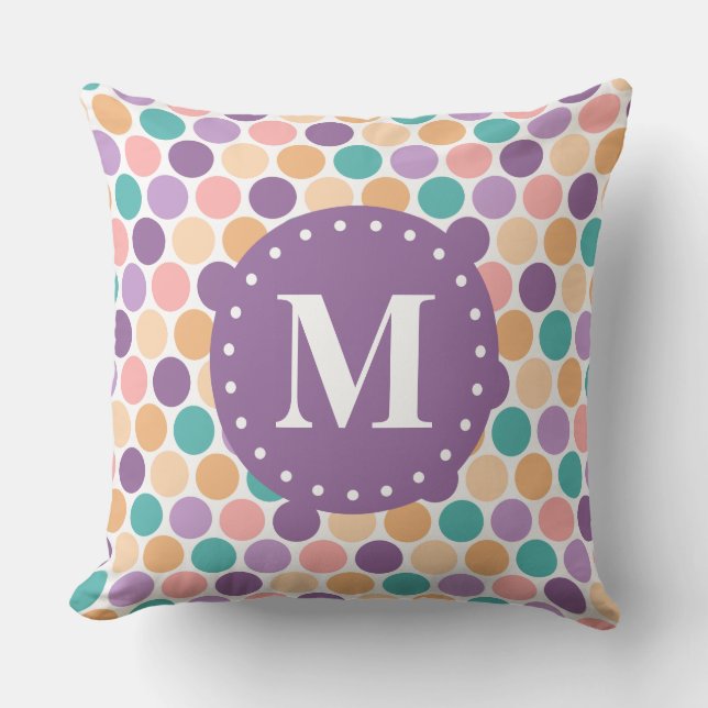 Vår Pastel Polka dots Mönster med Monogram Kudde (Framsida)