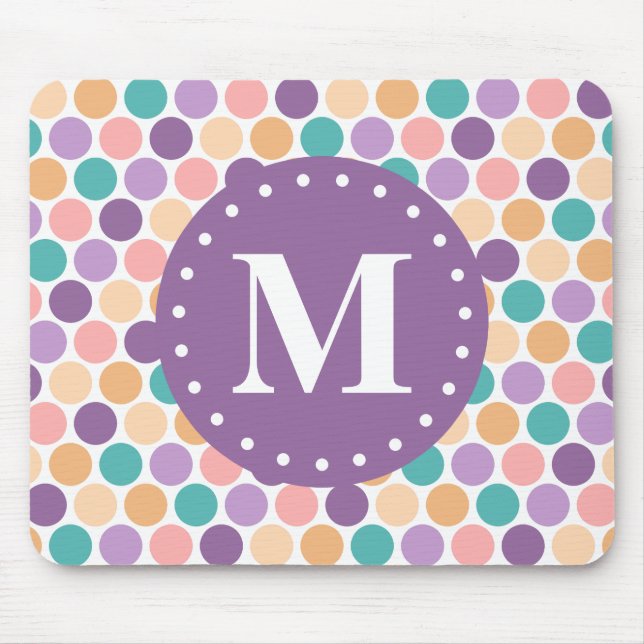 Vår Pastel Polka dots Mönster med Monogram Musmatta (Framsidan)