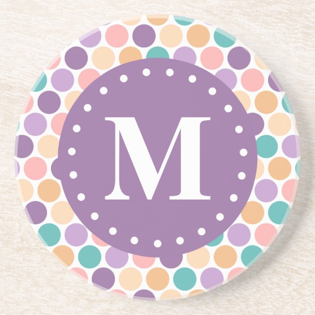 Vår Pastel Polka dots Mönster med Monogram Underlägg (Framsidan)