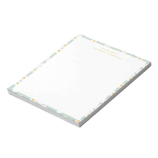 Vår Pastel Sage Daisys Personlig Desk Namn Anteckningsblock (Roterad)
