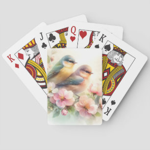 Vår Pastell Söta Kärleksfåglar Blommor Casinokort