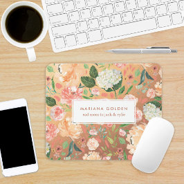 Vår Peach Watercolor Blommigt Guld Personal Musmatta