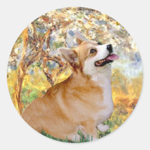 Vår - Pembroke Welsh Corgi 7b Runt Klistermärke