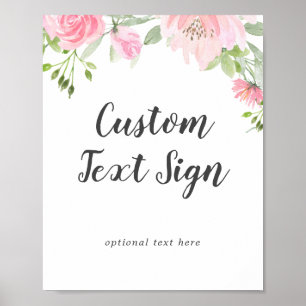 Vår Peony Bröllop Anpassningsbar Text Sign Poster