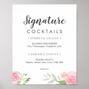 Vår Peony Cocktails Sign Poster