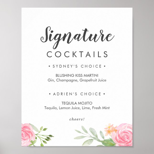 Vår Peony Cocktails Sign Poster (Framsidan)