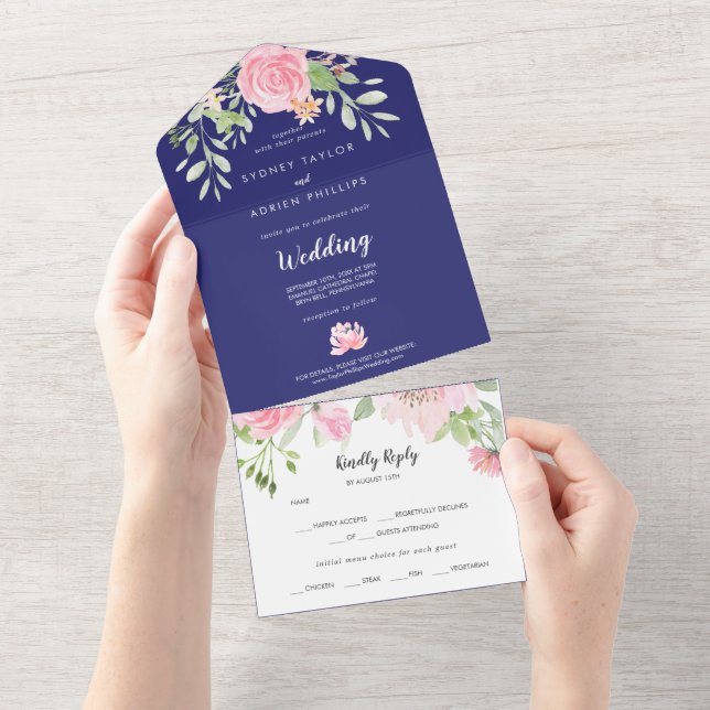 Vår Peony Navy White Bröllop allt på en gång (Avrivbar del)