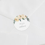 Vår Peony Wedding Stickers. Runt Klistermärke<br><div class="desc">Skapa din egen anpassningsbar Vår Peony Wedding Stickers med hjälp av de här mallarna från Cali Graphics. Den här elegant bröllop-designen har dina egna namn som är inramade av peony ro och vattenfärgsblad. Anpassa dessa klistermärken genom att klicka på "Anpassa" och ange texten i mallrutorna. Om du vill ändra något...</div>