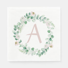 Vår peonykrans med bokstav kan anpassas pappersservett