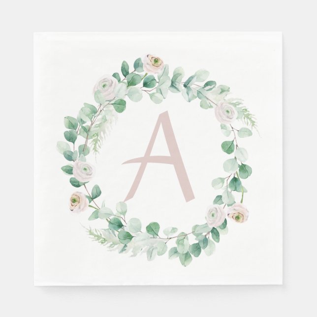 Vår peonykrans med bokstav kan anpassas pappersservett (Framsidan)