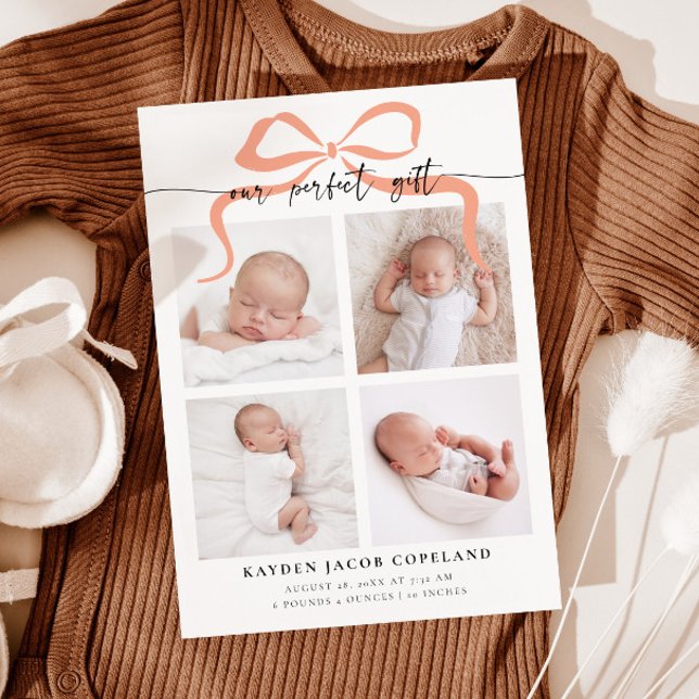 Vår Perfekt ger Rosa Bow Photo Birth Meddelande (Skapare uppladdad)