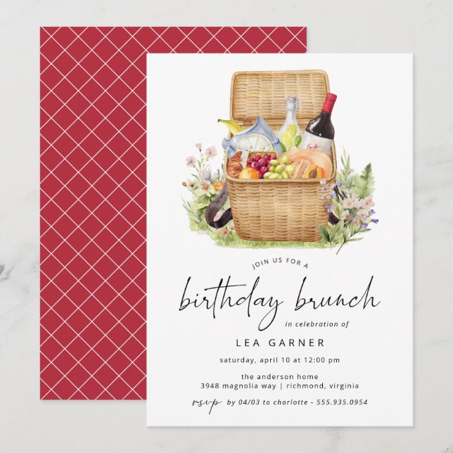 Vår Picnic | Cute Blommigt Birthday Brunch Inbjudningar (Fram/baksida)