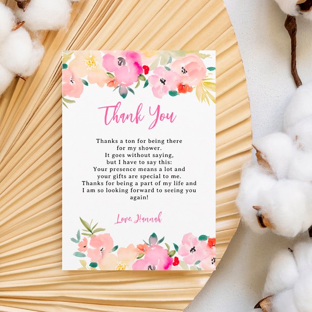 Vår pink boho chic trädgård blommande bröllopsdusc tack kort (Spring pink boho chic garden floral bridal shower thank you card)