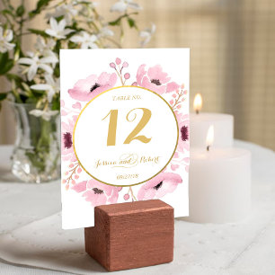 Vår Pinks Watercolor Blommigt Bröllop Collection Bordsnummer