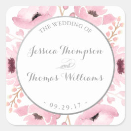 Vår Pinks Watercolor Blommigt Bröllop Collection Fyrkantigt Klistermärke