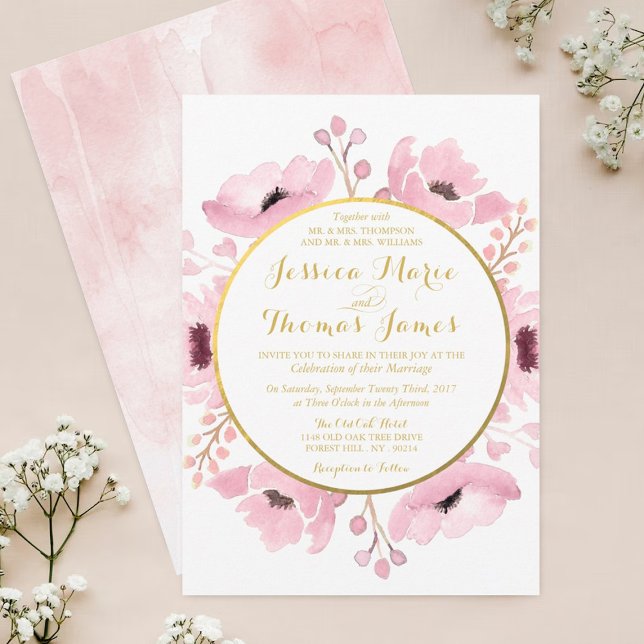 Vår Pinks Watercolor Blommigt Bröllop Collection Inbjudningar (Skapare uppladdad)