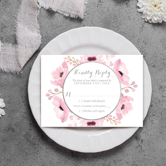 Vår Pinks Watercolor Blommigt Bröllop Collection OSA Kort (Skapare uppladdad)