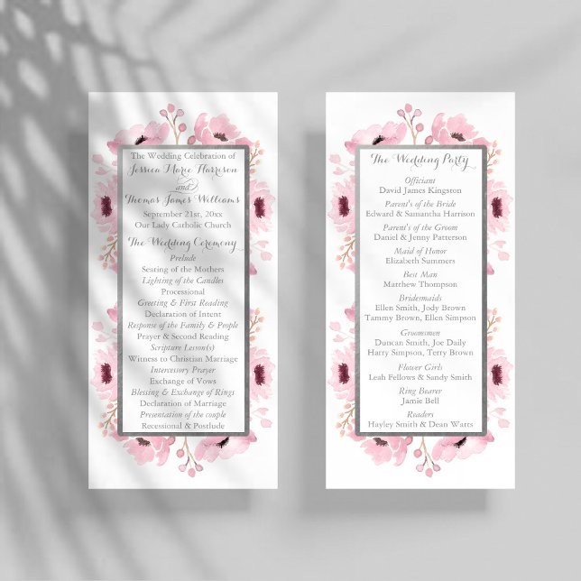 Vår Pinks Watercolor Blommigt Bröllopsprogram Reklamkort (Skapare uppladdad)