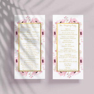 Vår Pinks Watercolor Blommigt Bröllopsprogram Reklamkort