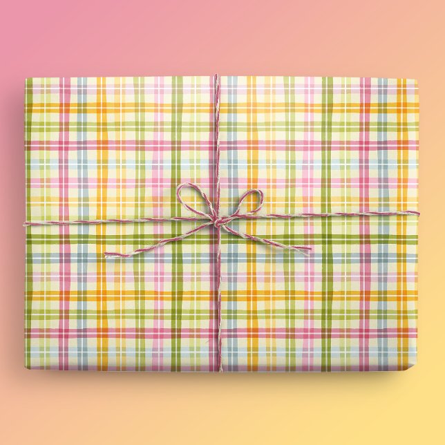 Vår Play Pastel Presentpapper (Spring Plaid Gift Mockup)