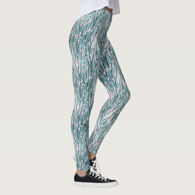 Vår Plum Blommar Blommönster Leggings (Höger)
