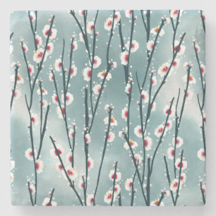 Vår Plum Blommar Blommönster Stenunderlägg