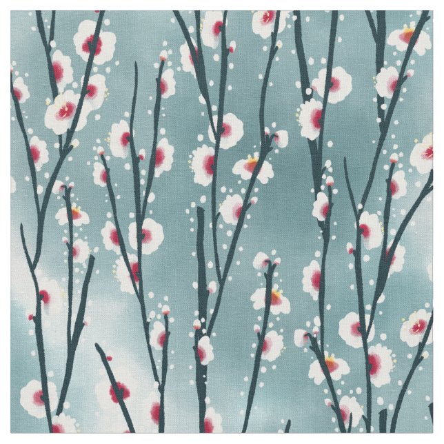 Vår Plum Blommar Blommönster Tyg (Närbild)
