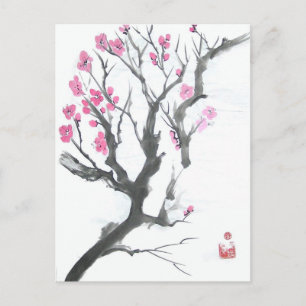 Vår Plum Blommar Gren vykort