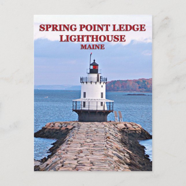 Vår Point Ledge Lighthouse, Maine Postcard Vykort (Framsida)