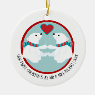 Vår polara björnpersonlig för första jul julgransprydnad keramik